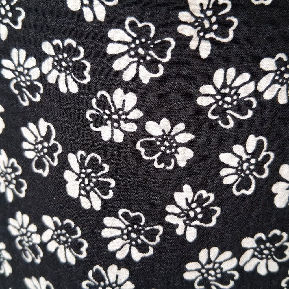 Rebecca Taylor Rue Silk Dress Black White Tie Neck Floral Smocked Cuffs Size 0 - Picture 6 of 11